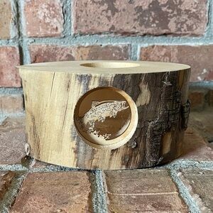Spinning Aspen Solid Wood Fish Bass Candle Holder